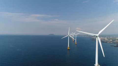 Landscape with offshore wind turbines, Jeju island, South Korea, Asia