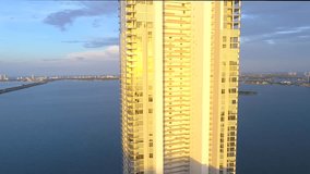Aerial pull out reveal tall buildings Miami b roll footage 4k