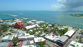 Aerial Key West waterfront resorts and Mallory Square 4k 24p