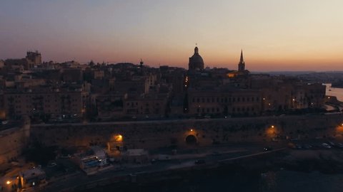 Low Aerial shot of Valletta at Dusk