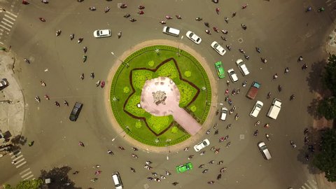 Aerial Drone - Time Lapse of Busy Traffic Circle - Ho Chi Minh City - Vietnam