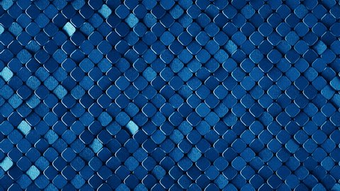 Rhombus pattern with grunge metallic blue surface. Abstract computer graphic. 3D render seamless loop animation 4k UHD 3840x2160