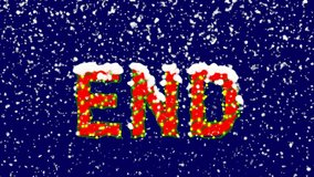 New Year text text END. Snow falls. Christmas mood, looped video. Alpha channel Premultiplied - Matted with deep blue RGB(04:00:5B)