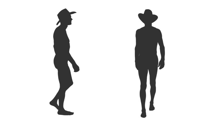 Silhouette of male tourist in cowboy hat walks and waving hand hi, Front and side view, Set of 2 in 1, Full HD footage with alpha transparency channel isolated on white background Royalty-Free Stock Footage #1012425845
