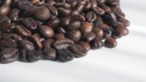 Selected and roasted coffee beans 4K tilting video