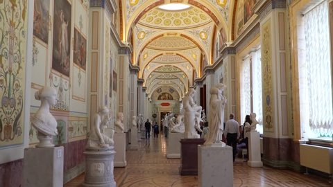 St. Petersburg, Peterhof, Russia, June 2018: Winter Palace. The halls of state Hermitage Museum in St. Petersburg. Hermitage Museum, is the greatest museums in the world, founded in 1764.