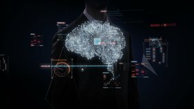 Businessman touching digital brain,  connected CPU chip circuit board, with digital interface, grow Artificial intelligence, 4K movie.  - Powered by Shutterstock - Get 15% off with code: PIKWIZARD15