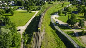 Gauja river railroad bridge Latvia aerial drone top view 4K UHD video 