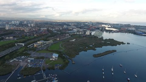 Drone footage of Cardiff Bay, Wales. 3 clips