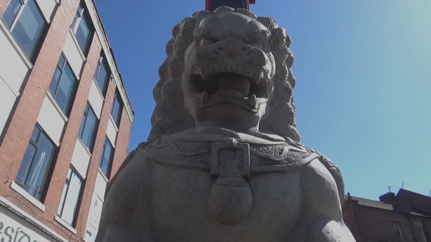 A statue made of stone of a Chinese lion, Newcastle upon Tyne, United Kingdom