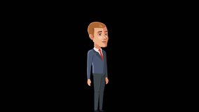 Cartoon Situations John Pack 2. Businessman Character Quick Walk Cycle Animation with Alpha Channel. Right, left and front side animated loop isolated set for Explainer video