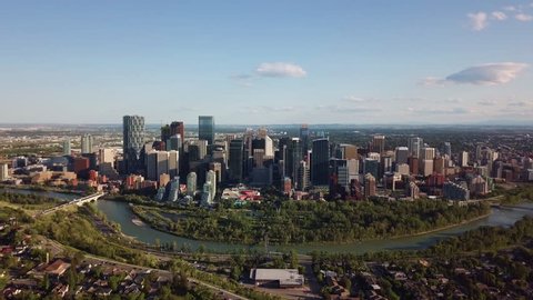 Aerial Drone Shot of Downtown Calgary Alberta Entire City 