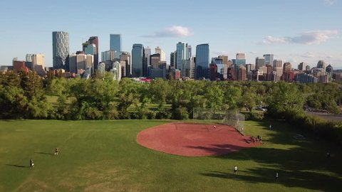 Aerial Drone Shot of Downtown Calgary Alberta 