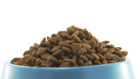 Pet dry food Pile of cat or dog pellets on white background