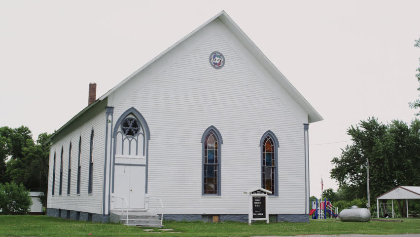 Small town rural church on a warm spring day in Iowa