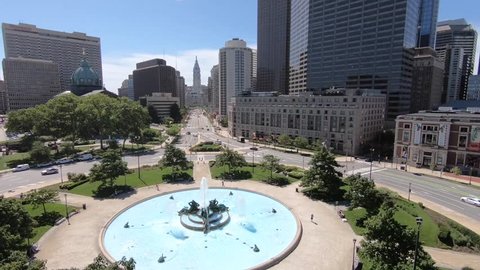 Aerial View of Logan Square With Philadelphia City Hall and Skyscrapers In Background, On a Bright and Sunny Day - Pennsylvania