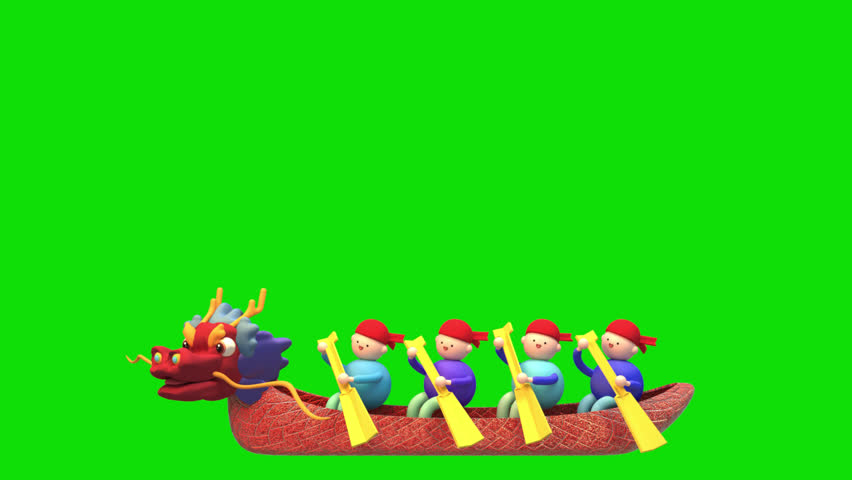 3d cartoon Chinese dragon boat on green screen background animation. (Looped)