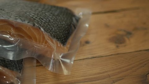 Fresh Norwegian Salmon fillet packaging in seal Vacuum pouch.
