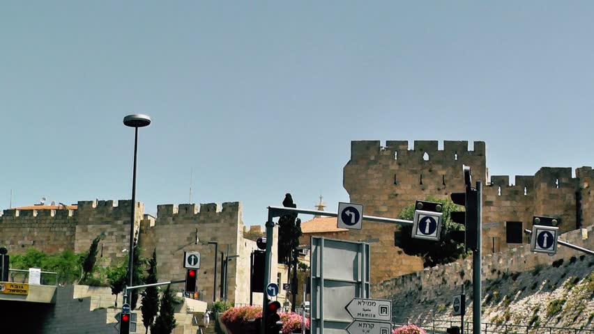 Jerusalem Israel June 18, 2018 View of the tower of David and the outer wall of the old city of Jerusalem in the morning
