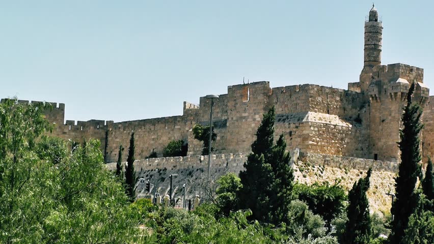 Jerusalem Israel June 18, 2018 View of the tower of David and the outer wall of the old city of Jerusalem in the morning
