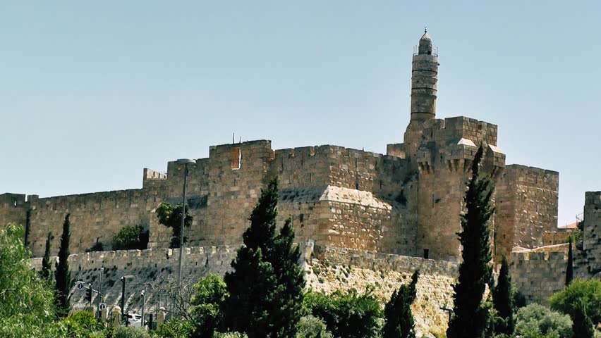 Jerusalem Israel June 18, 2018 View of the tower of David and the outer wall of the old city of Jerusalem in the morning
