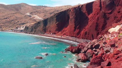 Panoramic view of the seacoast and the Red beach. Santorini, Cycladic islands, Greece. Beautiful summer landscape