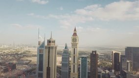 Top view of the sky with skyscrapers in Dubai. 4K video from the drone