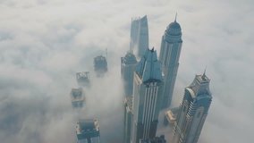 Dubai Marina in the fog. Aerial 4K video