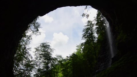 Cave, mountain and forest. Beautiful nature in Croatia. Zeleni vir, near the town of Skrad in the county of "Gorski Kotar", Republic of Croatia. 