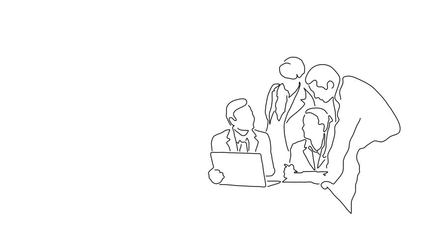 Teamwork meeting line drawing, animated illustration design. Business people collection.