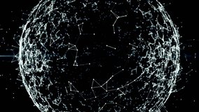 3d rendering abstract globe with particles and plexus structure. Digital technology planet with continent forming. A sphere made of animated connected lines shows the shape rotating and transforming - Powered by Shutterstock - Get 15% off with code: PIKWIZARD15
