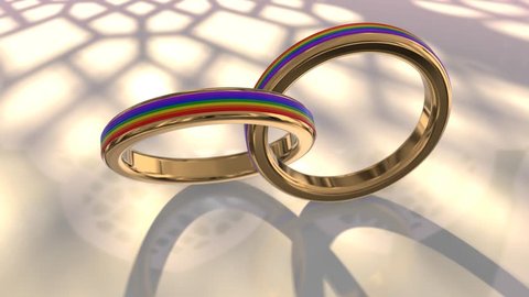 Same sex marriage couple gay pride LGBT wedding rings 3D render