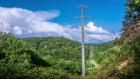 High voltage lines in the mountains