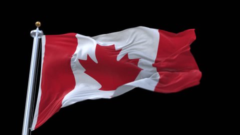4k looping canada flag with flagpole waving in wind.A fully digital rendering,The animation loops at 20 seconds. flag 3D animation with alpha channel included. 