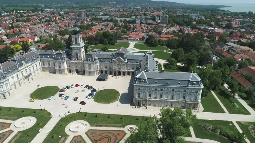Aerial shot of Castle. Festetics castle - Keszthely, Hungary