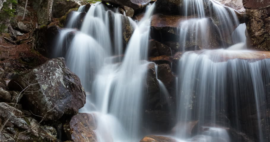 Panning Across A Waterfall In The White Mountains Of New Hampshire