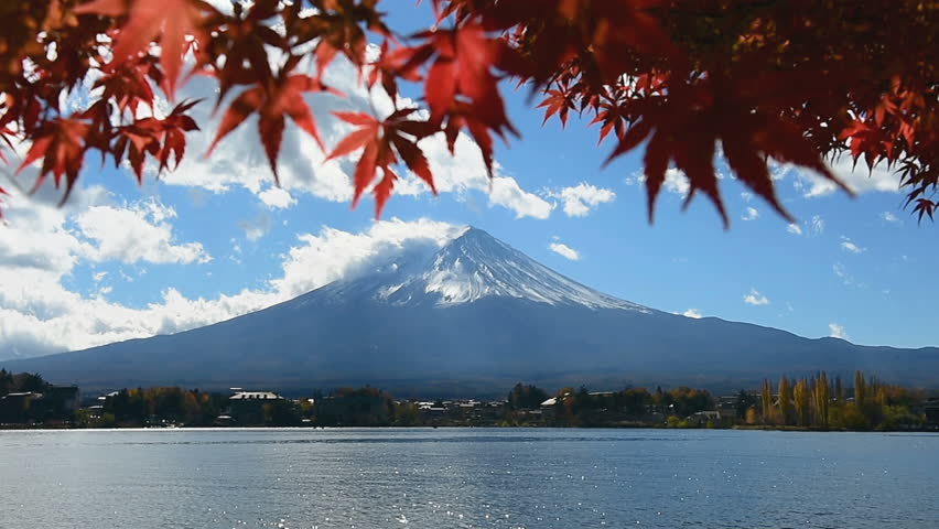 Fuji mountain and red maple in autumn, Japan.