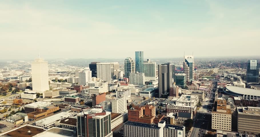 Downtown Nashville daytime aerial shot 1/4