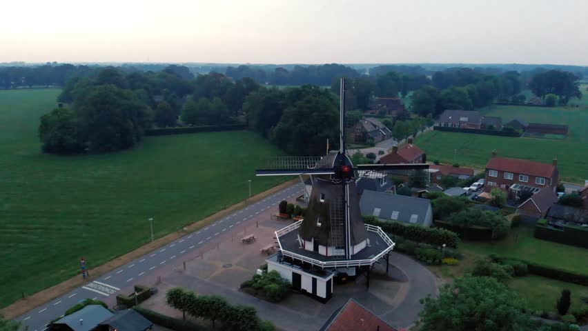 Historical wooden Windmills at Dijkerhoek during sunset, Dutch historical windmill Holten