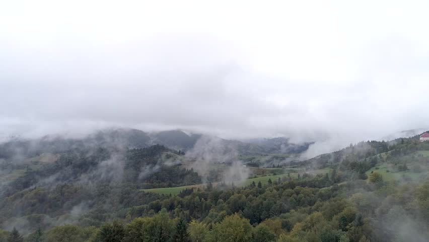 mountains covered with fog