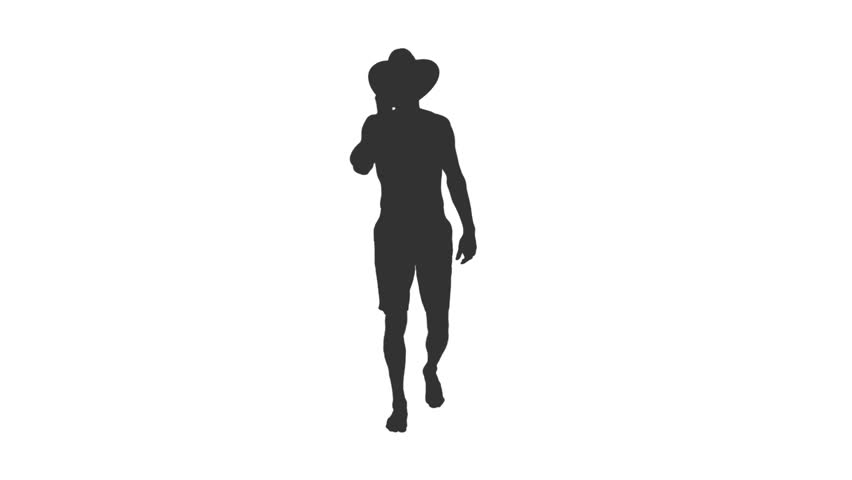 Silhouette of male in cowboy hat walks and talking on smartphone on transparent background, Front view, Full HD footage with alpha transparency channel isolated on white background Royalty-Free Stock Footage #1012569380