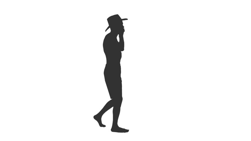 Silhouette of young man in cowboy hat talking on smartphone while walking on transparent background, Side view, Full HD footage with alpha transparency channel isolated on white background Royalty-Free Stock Footage #1012569962