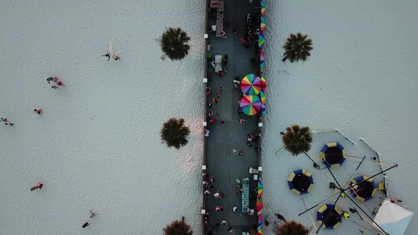Tampa Florida Clearwater beach pier drone shot at sunset.