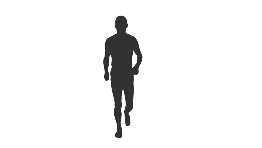 Silhouette of man jogging barefoot on transparent background, Front view, Full HD footage with alpha transparency channel isolated on white background Royalty-Free Stock Footage #1012588895