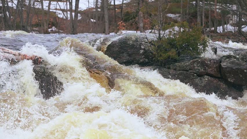 Wide shot of White water rapids in the Magnetawan River, Ontario
