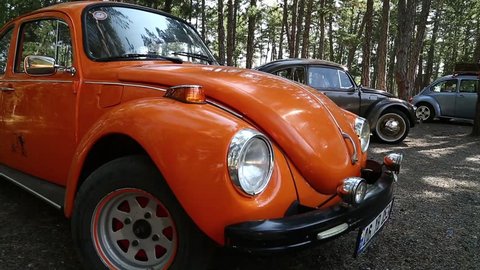 Classic colorful Volkswagen Beetle cars in the camp area in Ankara,Turkey (Camlidere Plateau) 21.12.2015