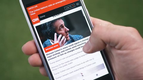 MONTREAL, CANADA - June 2018 :  CNN news on a smartphone to stay up to date with the last news happening on a mobile device.