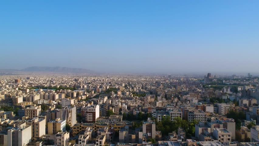 Iran, Tehran Heli Shot from High Above the City in Sunny Afternoon Shot by Drone with Highways in the Picture and Blue Skyline
