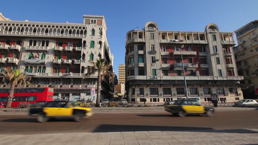 Alexandria Egypt Eastern port in Corniche Qaitbay Castle and the Mosque of Al-Qayad Ibrahim Rock, archeological buildings and street vendors