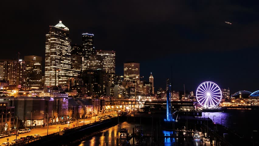 Seattle Waterfront Timelapse at Night
